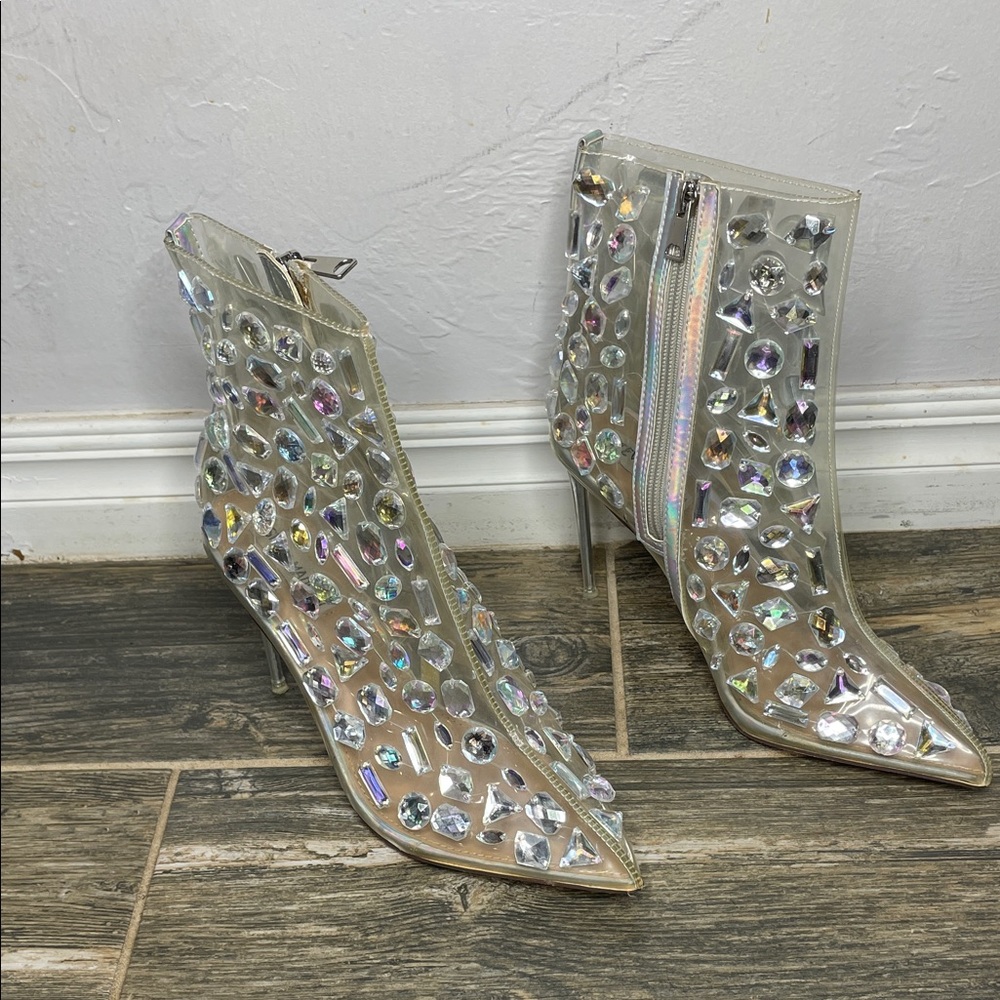 Steve Madden Crystal Embellished Clear Heeled Boots